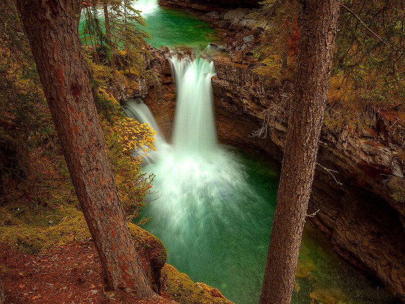 Waterfall in Forest Canyon — Green, Serene, Autumn