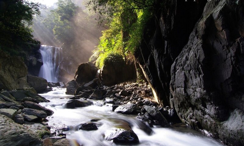 Waterfall in Forest Canyon — Green