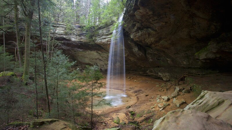 Waterfall in forest cave
