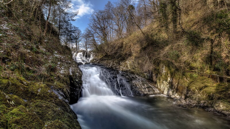 Waterfall in Forest Gorge — Green, Serene