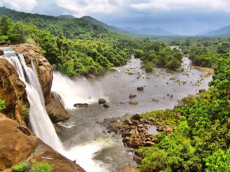 Waterfall in Forest — Green, Dramatic, Afternoon, Photograph, River, Mountains