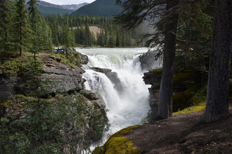 Waterfall in Forest — Green, Dramatic, Afternoon, Photograph, Trees, River, Mountains