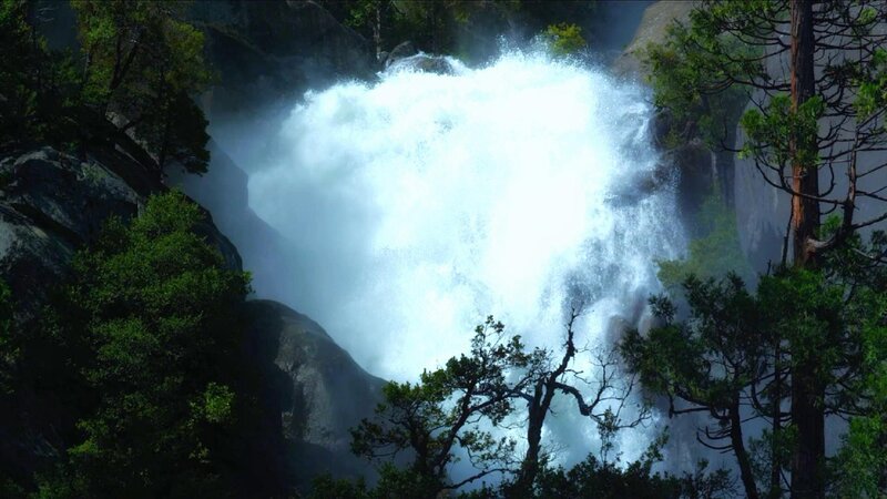 Waterfall in Forest — Green, Dramatic, Afternoon, Photograph, Trees, Rocks, Mist