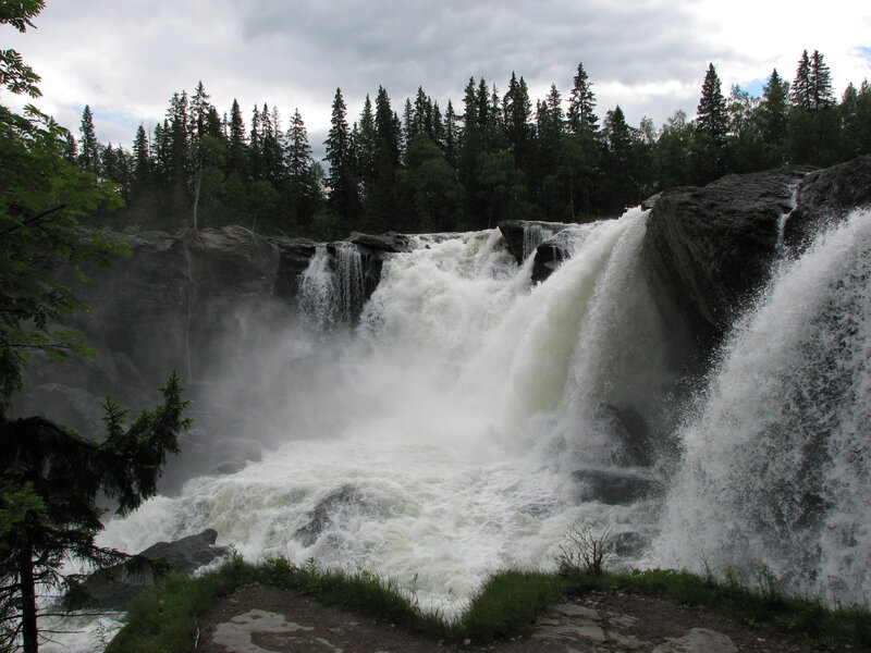 Waterfall in Forest — Green, Dramatic, Afternoon, Photograph, Trees, Rocks, River