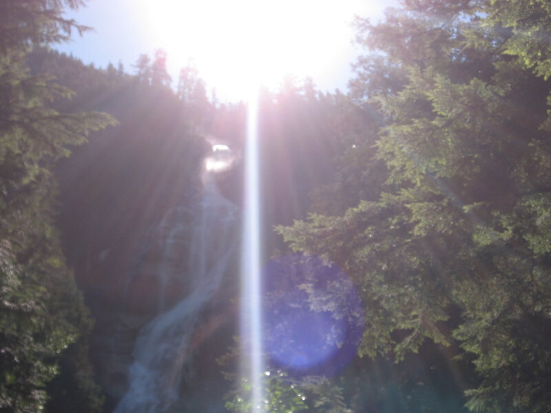 Waterfall in Forest — Green, Dramatic, Afternoon, Photograph, Trees, Sunlight