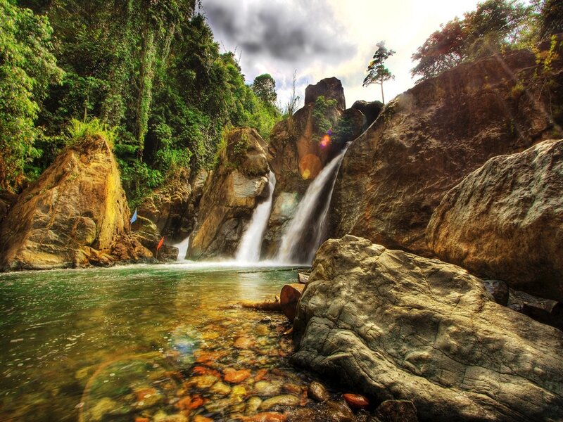 Waterfall in Forest — Green, Dramatic, Afternoon