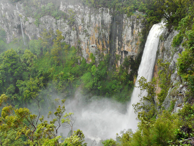 Waterfall in Forest — Green, Dramatic, Photograph, Cliff