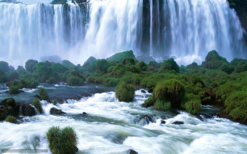 Waterfall in Forest — Green, Dramatic, Photograph, River, Rocks
