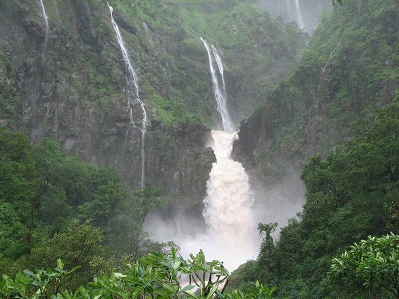 Waterfall in Forest — Green, Dramatic, Photograph