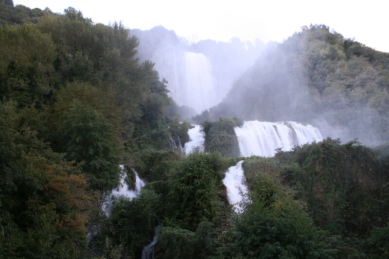 Waterfall in Forest — Green, Misty, Photograph, Trees