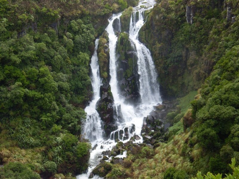 Waterfall in Forest — Green, Natural, Photograph, Trees, Rocks, River, White