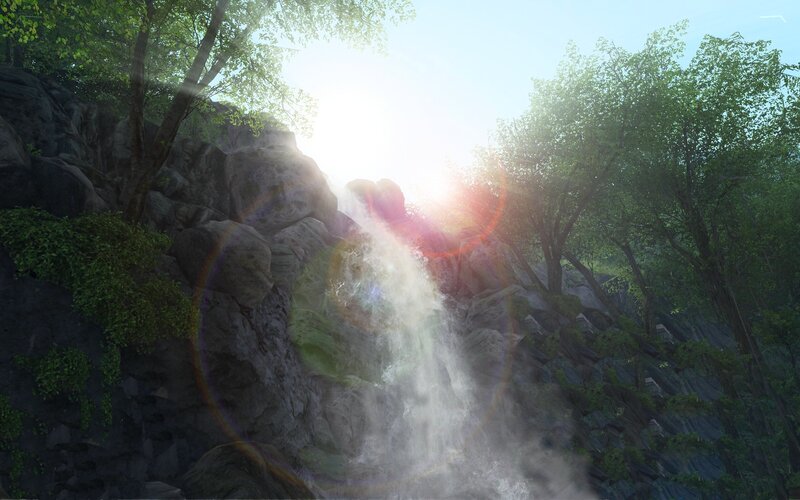 Waterfall in Forest — Green, Serene, Afternoon, 3d Render