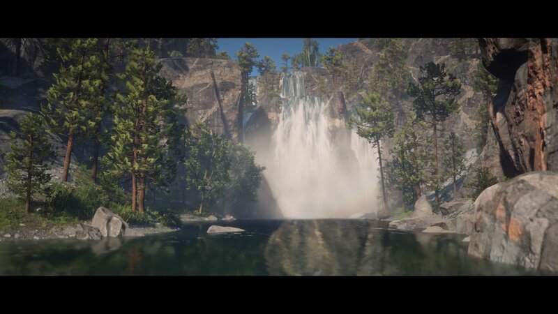 Waterfall in Forest — Green, Serene, Afternoon, 3d Render, Trees