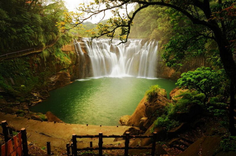 Waterfall in Forest — Green, Serene, Afternoon, Photograph, Pool