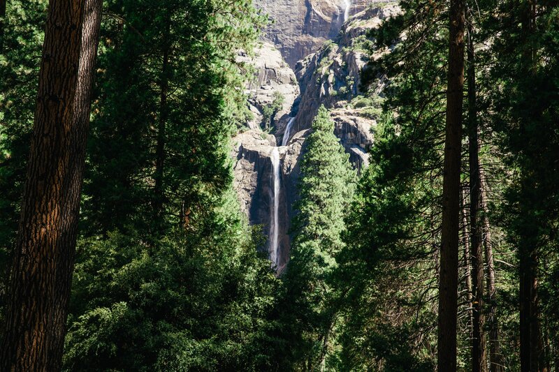 Waterfall in Forest — Green, Serene, Afternoon, Photograph, Trees, Mountain, Rock