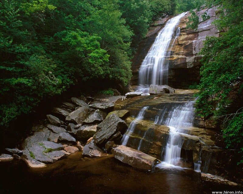 Waterfall in Forest — Green, Serene, Afternoon, Photograph, Trees