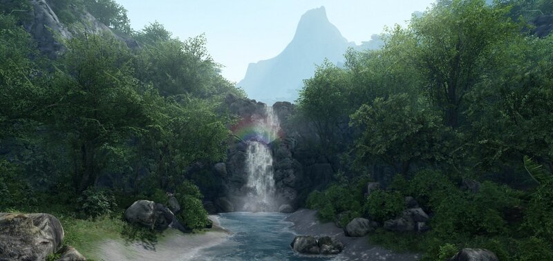 Waterfall in Forest — Green, Serene, Morning, 3d Render