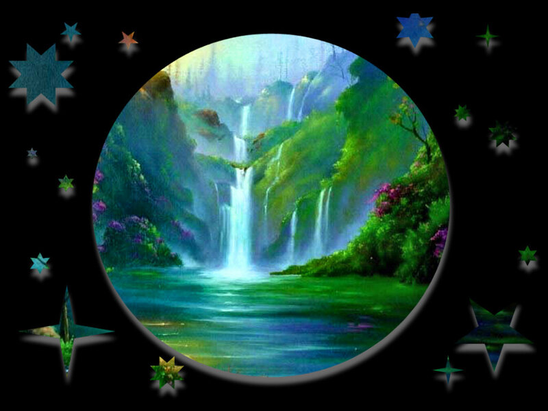 Waterfall in Forest — Green, Serene, Painting