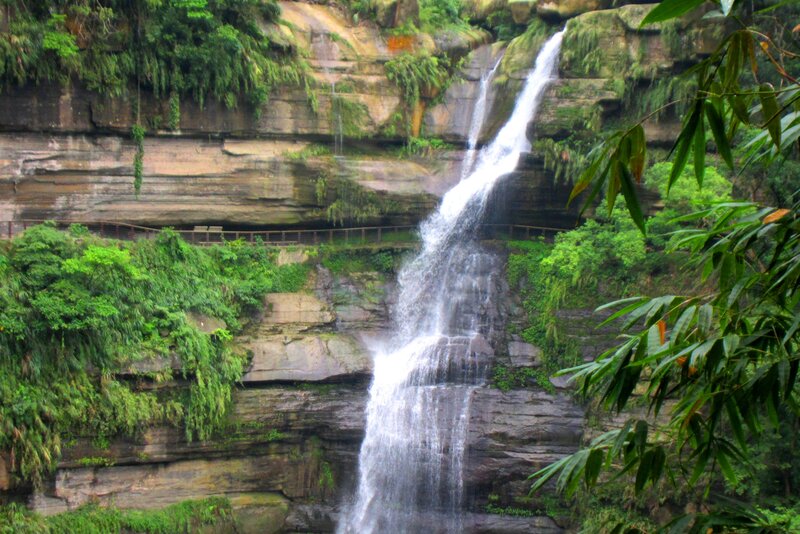 Waterfall in Forest — Green, Serene, Photograph, Cliff