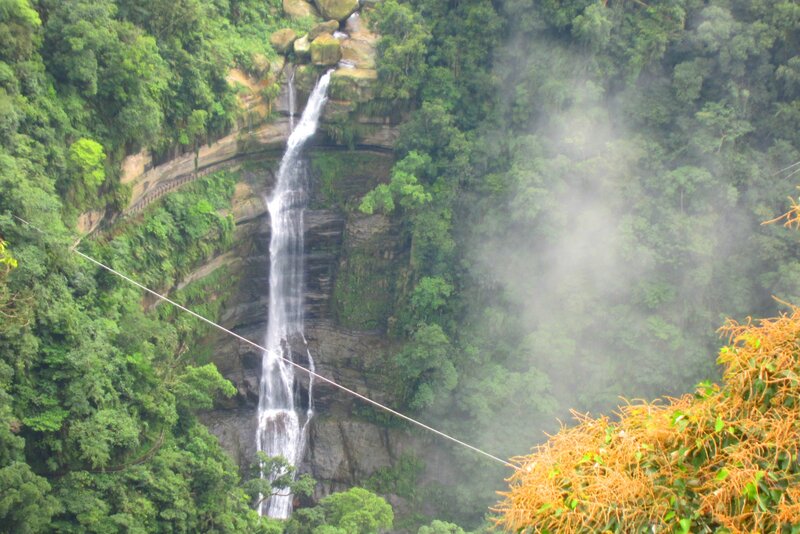 Waterfall in Forest — Green, Serene, Photograph, Mist