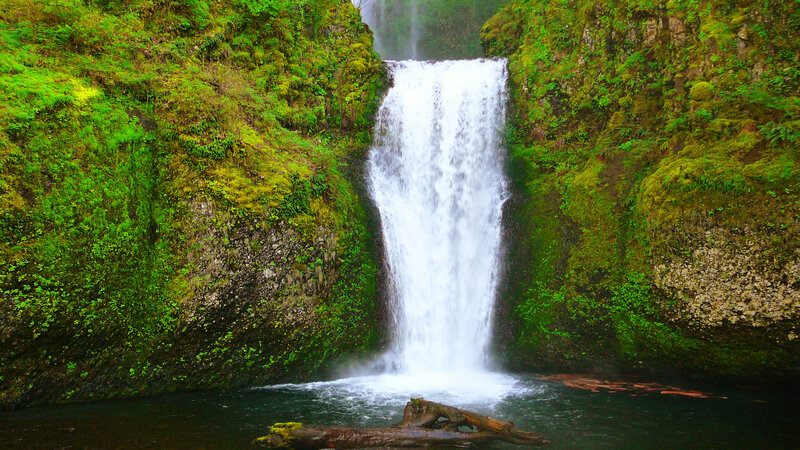 Waterfall in Forest — Green, Serene, Photograph, Moss, Rock