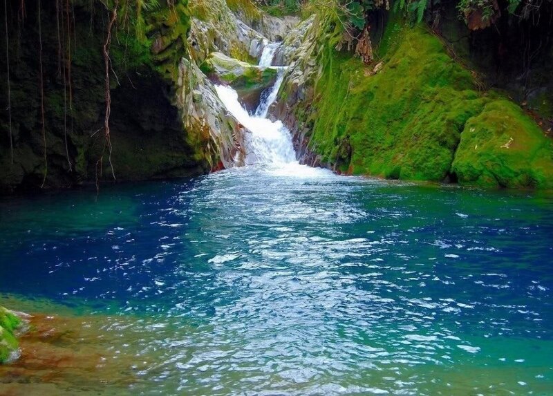 Waterfall in Forest — Green, Serene, Photograph, Moss, Rocks, Pool