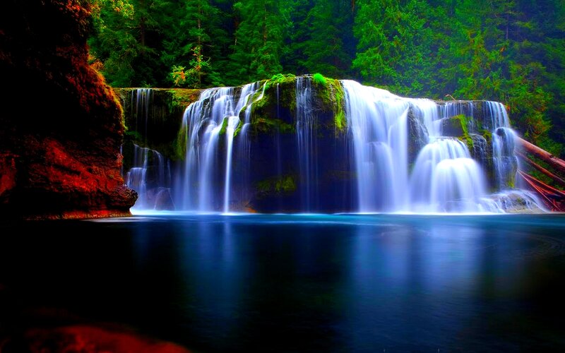 Waterfall in Forest — Green, Serene, Photograph, Pool, Rocks