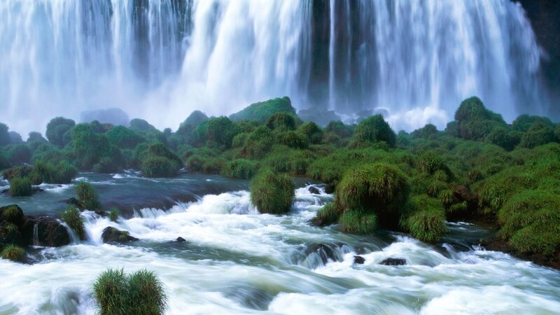 Waterfall in Forest — Green, Serene, Photograph, River, Rocks