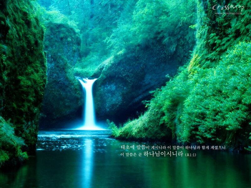 Waterfall in Forest — Green, Serene, Photograph, River, Text