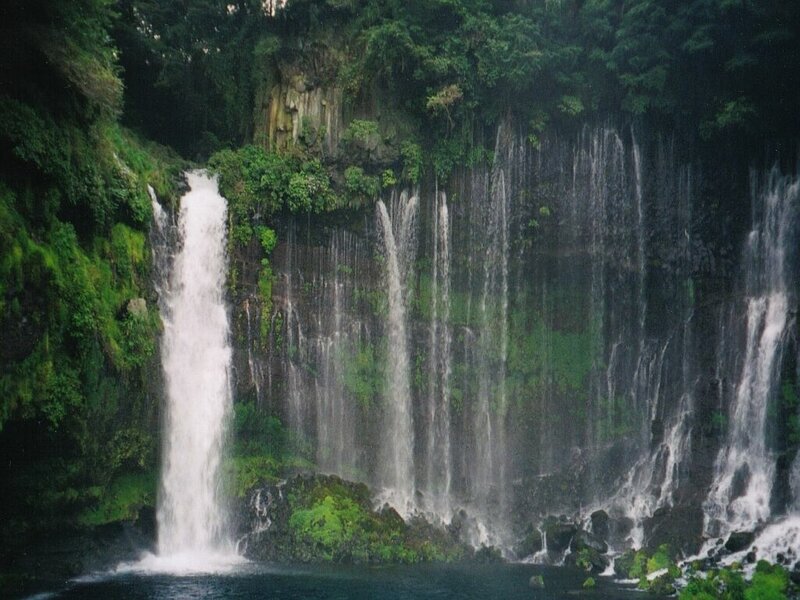 Waterfall in Forest — Green, Serene, Photograph, Rock