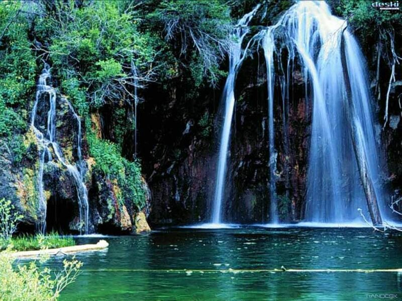 Waterfall in Forest — Green, Serene, Photograph, Trees, Pool, Rock, Blue