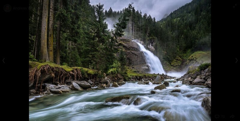 Waterfall in Forest — Green, Serene, Photograph, Trees, River, Rocks, Mist