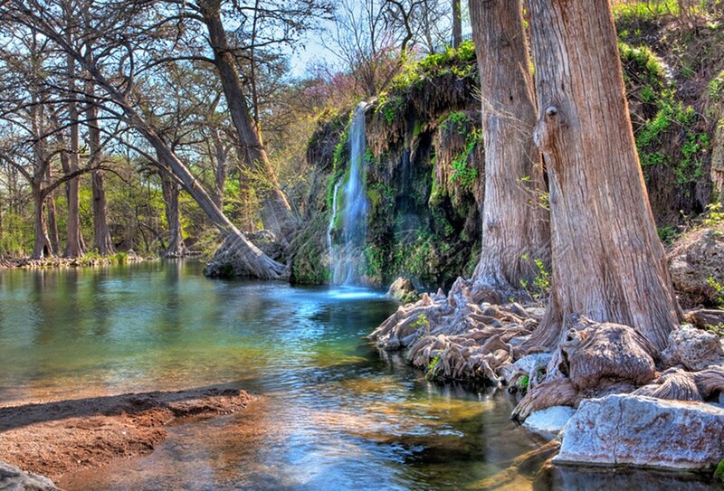 Waterfall in Forest — Green, Serene, Spring, Photograph, Trees, River, Rocks