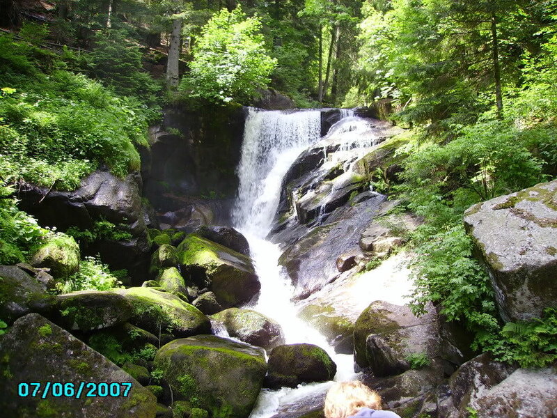 Waterfall in Forest — Green, Serene, Summer, Photograph, Rocks, Trees