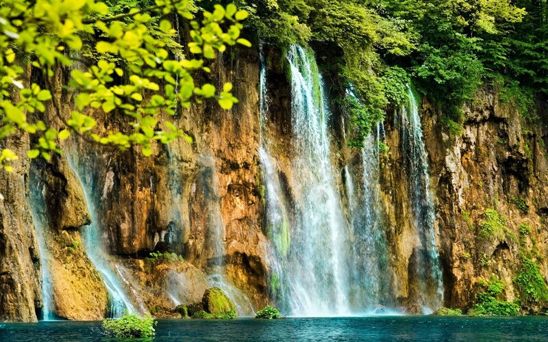 Waterfall in Forest — Green, Serene, Summer, Photograph, Trees, Rocks, Pool