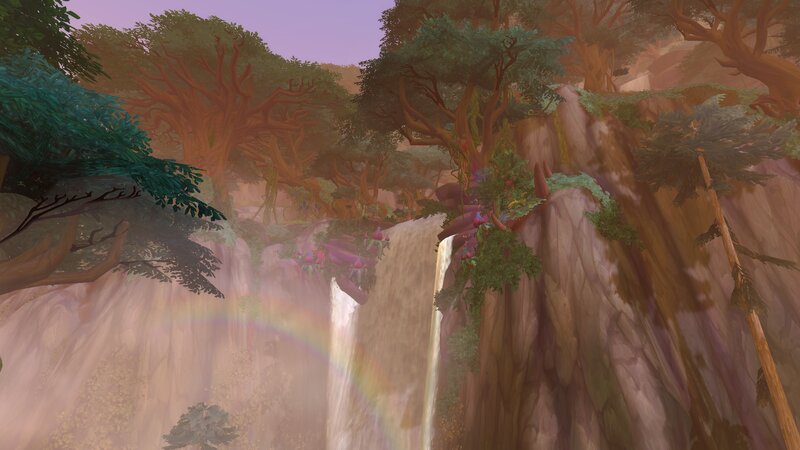 Waterfall in Forest — Green, Serene, Sunset, 3d Render