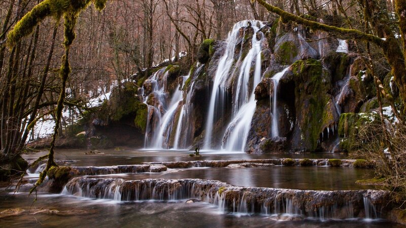 Waterfall in Forest — Green, Serene, Winter