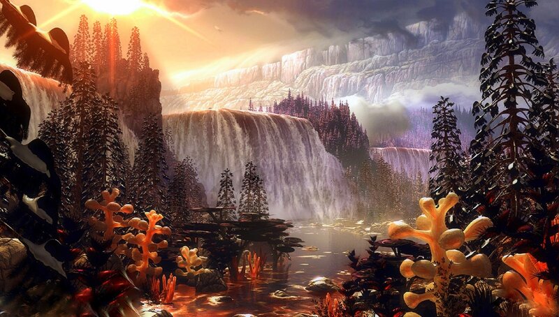 Waterfall in Forest — Orange, Dramatic