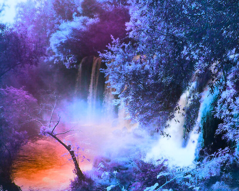Waterfall in Forest — Purple, Dreamy