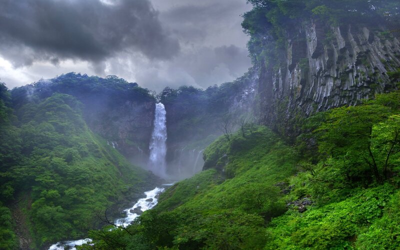 Waterfall in Forest Valley — Green, Dramatic