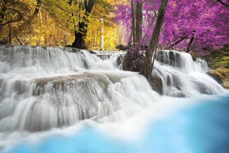 Waterfall in Forest — White, Serene, Autumn
