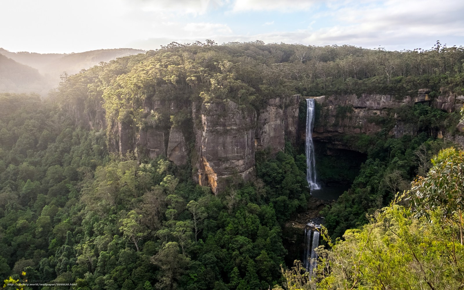 Waterfall in forested canyon