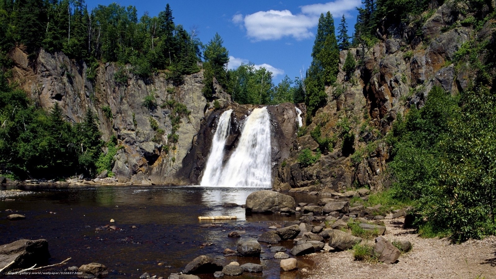 Waterfall in forested canyon