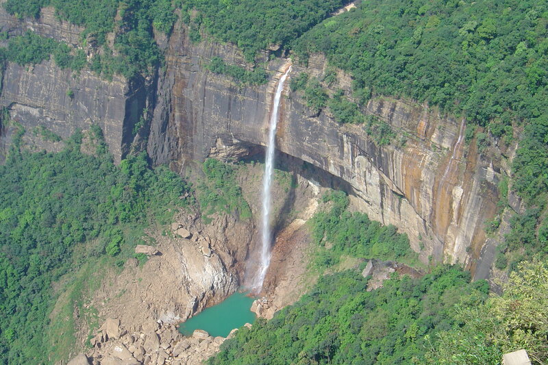 Waterfall in Forested Canyon — Green, Natural