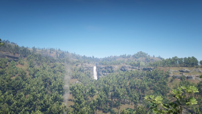 Waterfall in Forested Canyon — Green, Serene, Afternoon, 3d Render