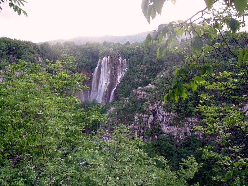 Waterfall in Forested Canyon — Green, Serene