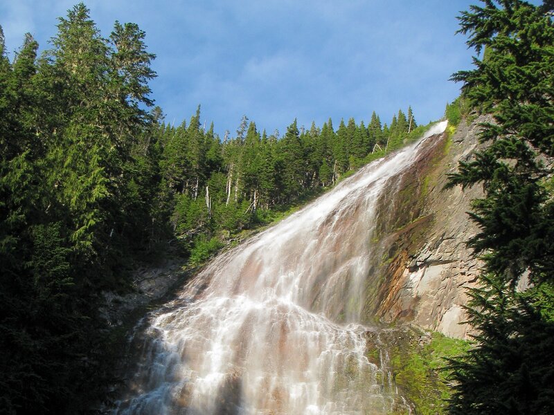Waterfall in forested mountain