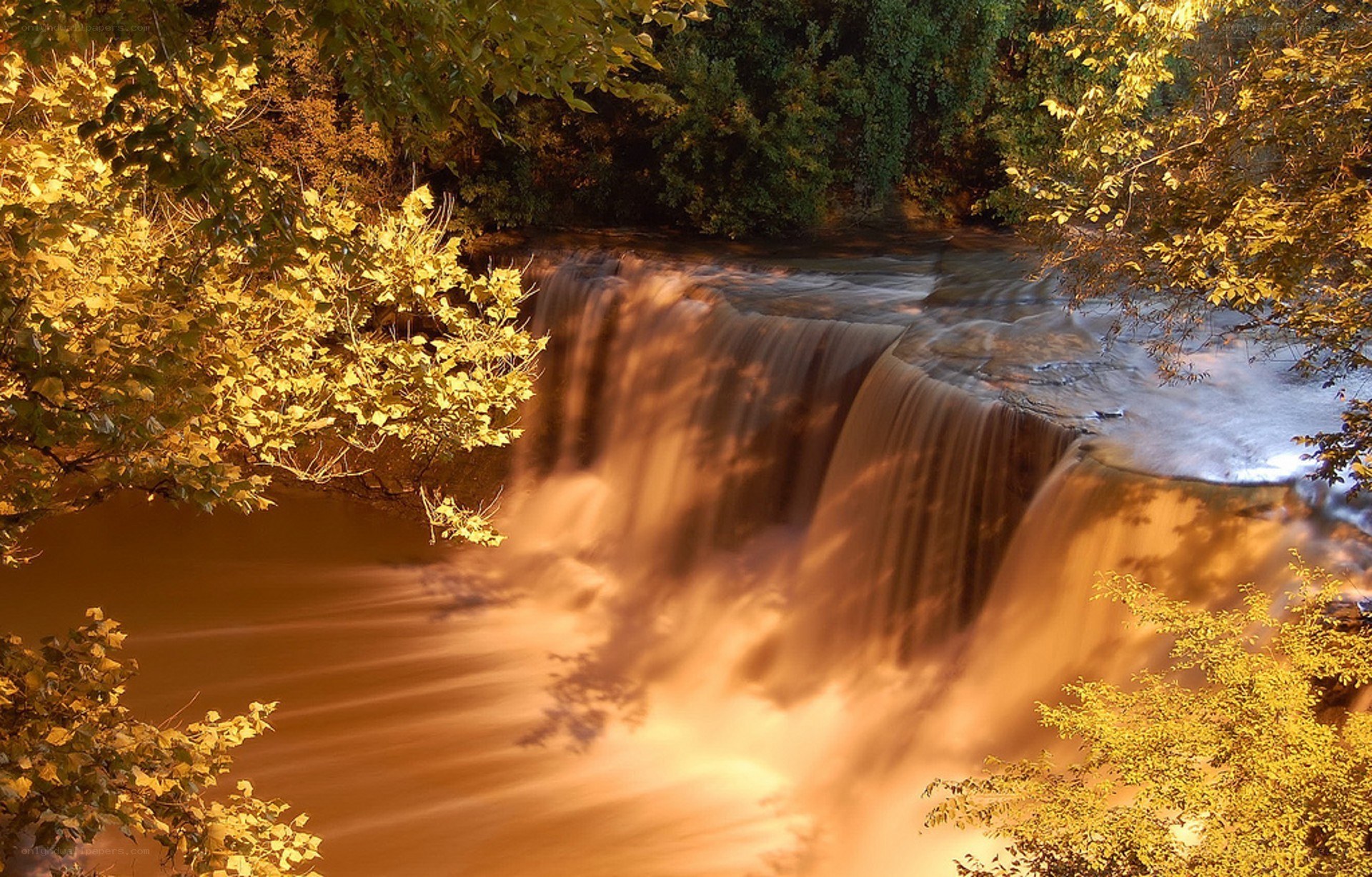 Waterfall in golden light
