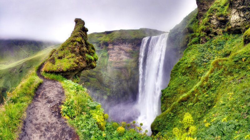 Waterfall in Green Canyon — Dramatic, Photograph, Moss-covered Rocks