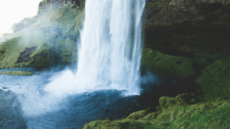Waterfall in Green Landscape — Serene, Morning